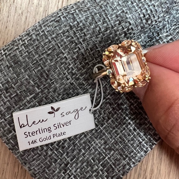 Bleu Sage 14k gold plated sterling silver crystal ring NWT - Picture 1 of 5